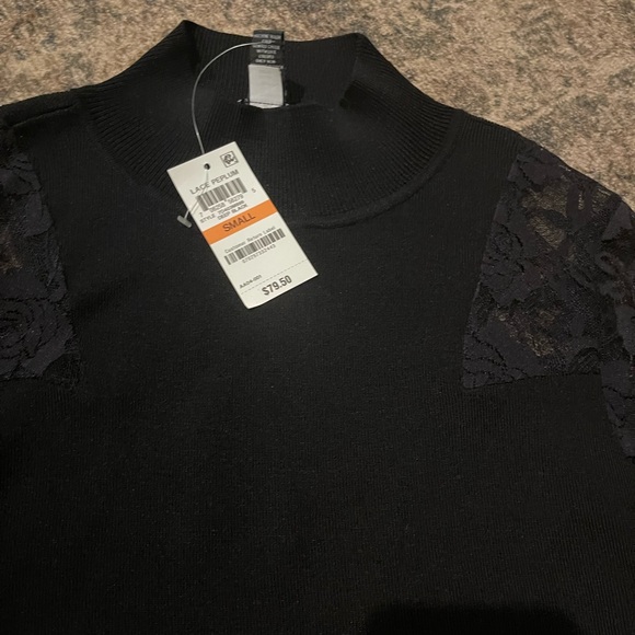 INC International Concepts Black Lace Sleeve Blouse - Picture 8 of 11